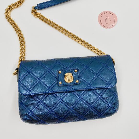 Marc Jacobs Small Single Crossbody Bag Quilted Metallic Midnight Blue Y2K Mini - Picture 3 of 14